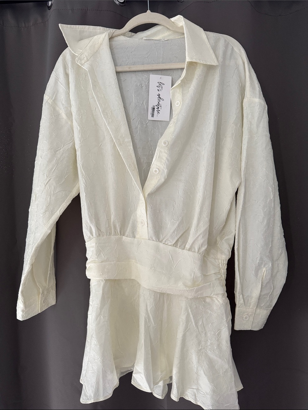 12th Tribe Cream Textured Button-Front Blouse Romper